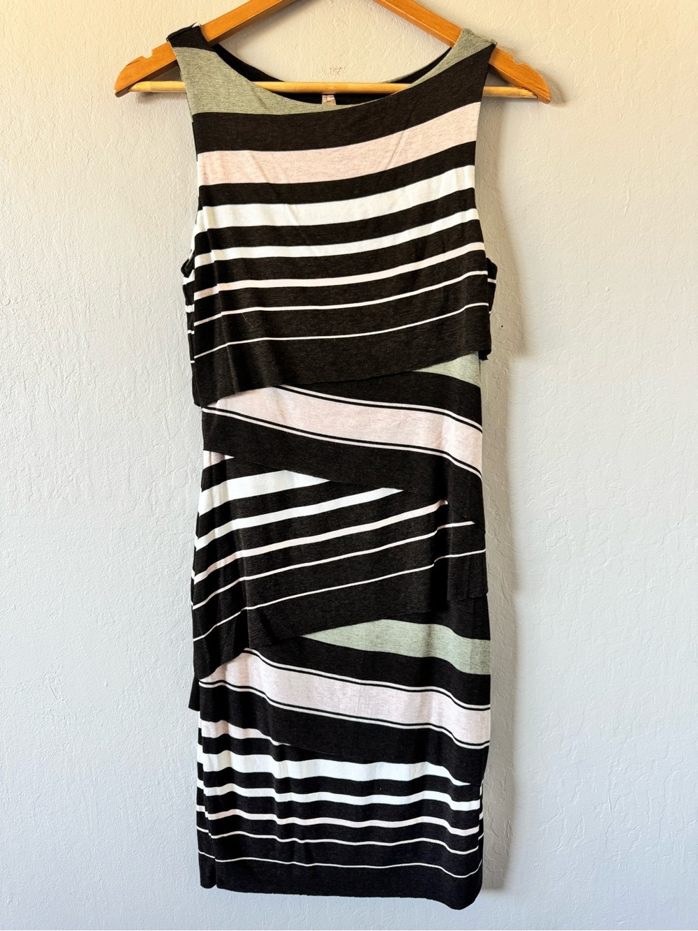 Bailey 44 NWT Striped Sleeveless Bodycon Midi Dress in Mocha, Cream, Pink Medium